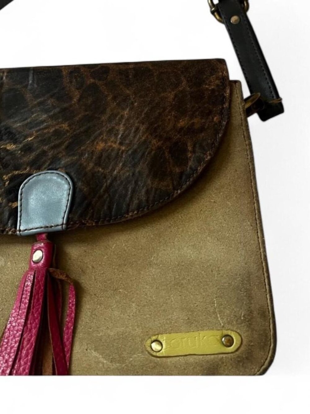 Soruka Leather Ferrara Animal Print Crossbody Green - Picture 3 of 6